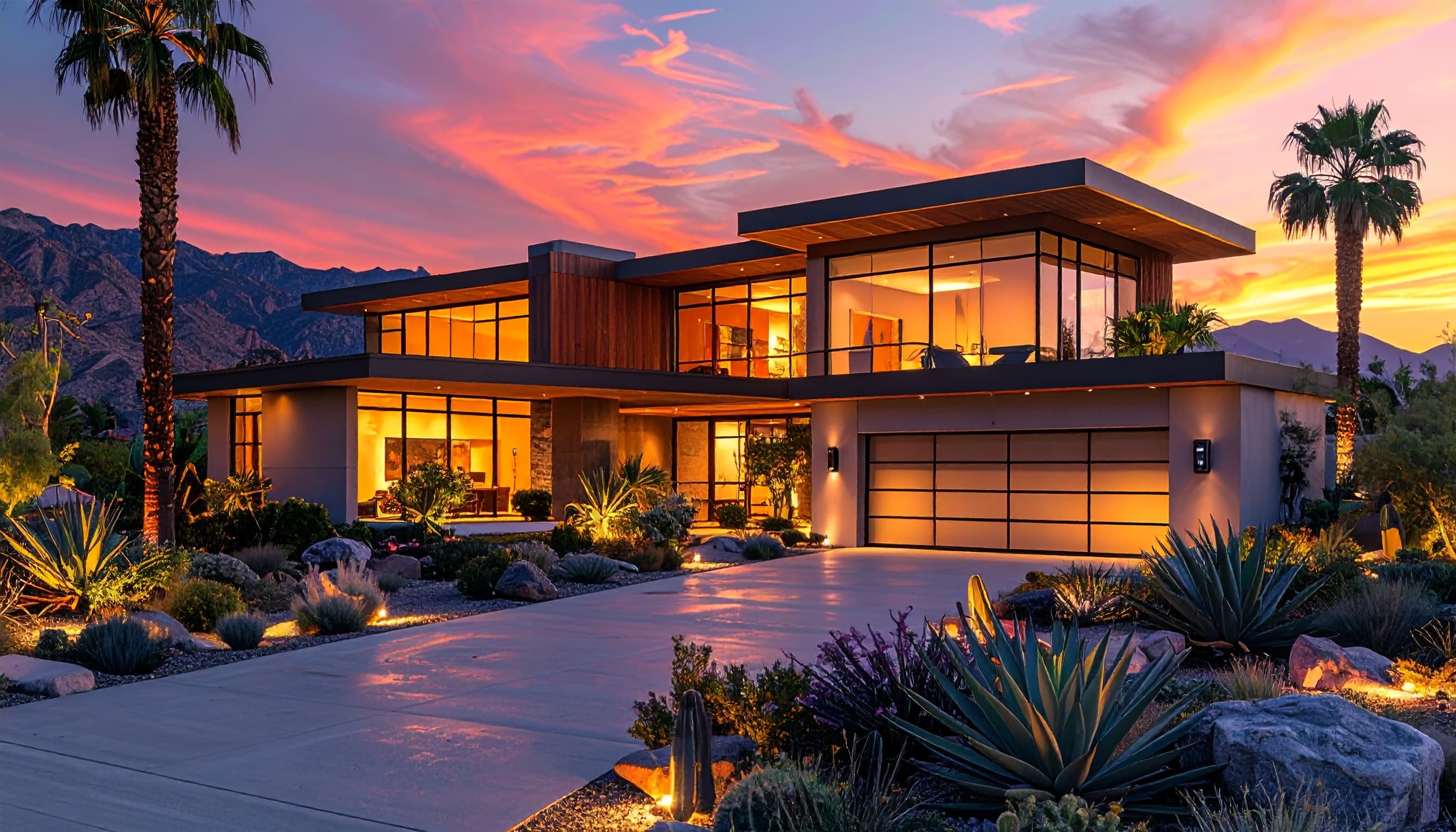 Luxury desert home at dusk – TruLuxe Electric